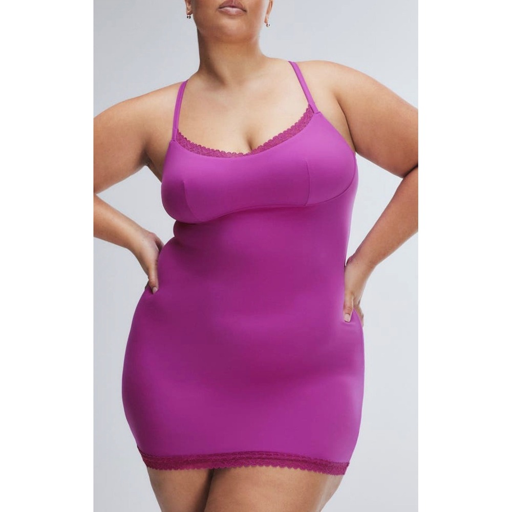 NWT Savage x Fenty Sz 1X Fuchsia Snug Hug Sleep Slip Chemise Lace Trim